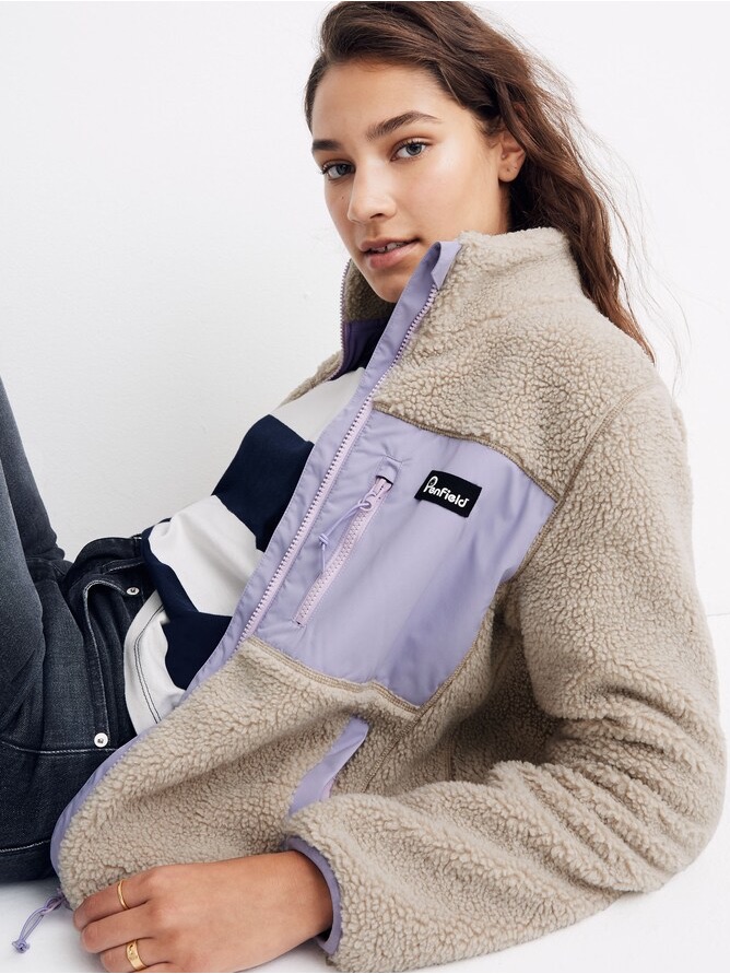 Madewell X Penfield Mattawa Sherpa Fleece Jacket Tan/Fresh Lavender Size Small